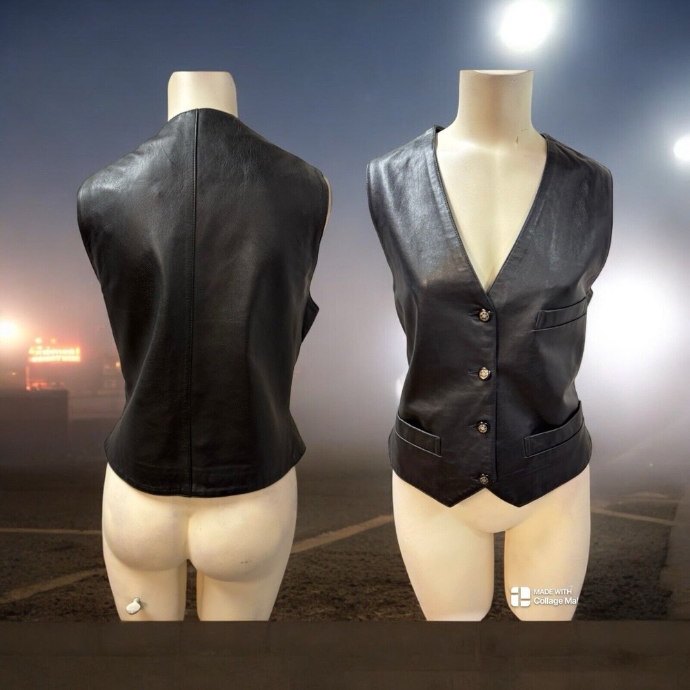 Leather Warehouse,Woman,Leather Vest,Black,Sz 8,Buttons,V Neck,Sleeveless.!